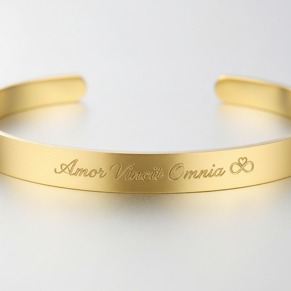 Customizable cuff bracelet for men and women – Engraved with a name or mantra in stainless steel