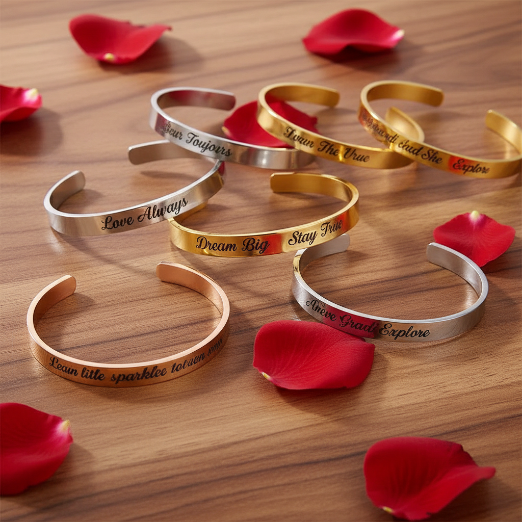Customizable cuff bracelet for men and women – Engraved with a name or mantra in stainless steel